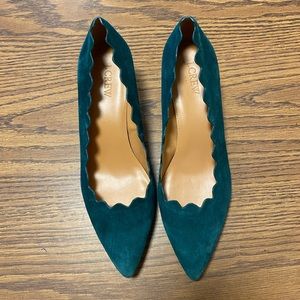 J.Crew dark green leather suede Short Heel Dress Shoes pumps